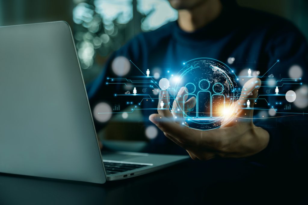 Customer Relationship Management ,Businessman hold of global str